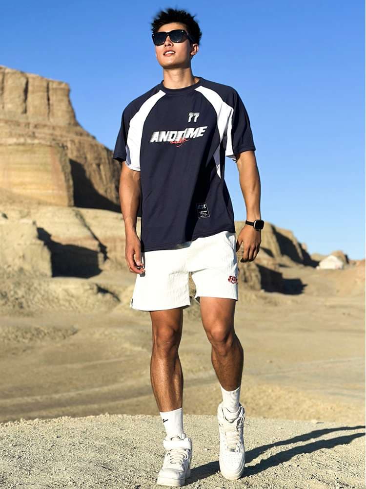 スポーツTシャツ 運動風ラグラン袖配色スポーツ半袖シャツ