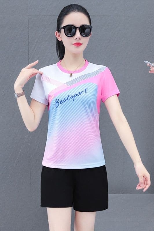 スポーツTシャツ 女性用運動着流線型配色速乾半袖シャツ