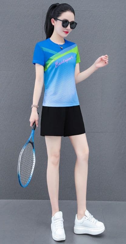 スポーツTシャツ 女性用運動着流線型配色速乾半袖シャツ