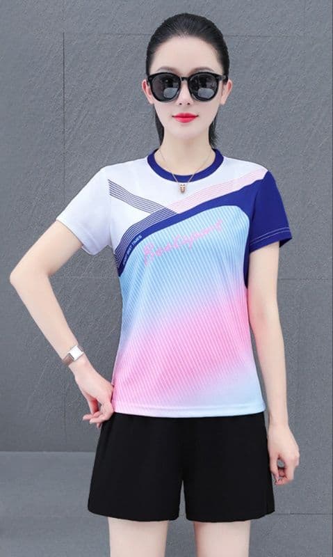 スポーツTシャツ 女性用運動着流線型配色速乾半袖シャツ