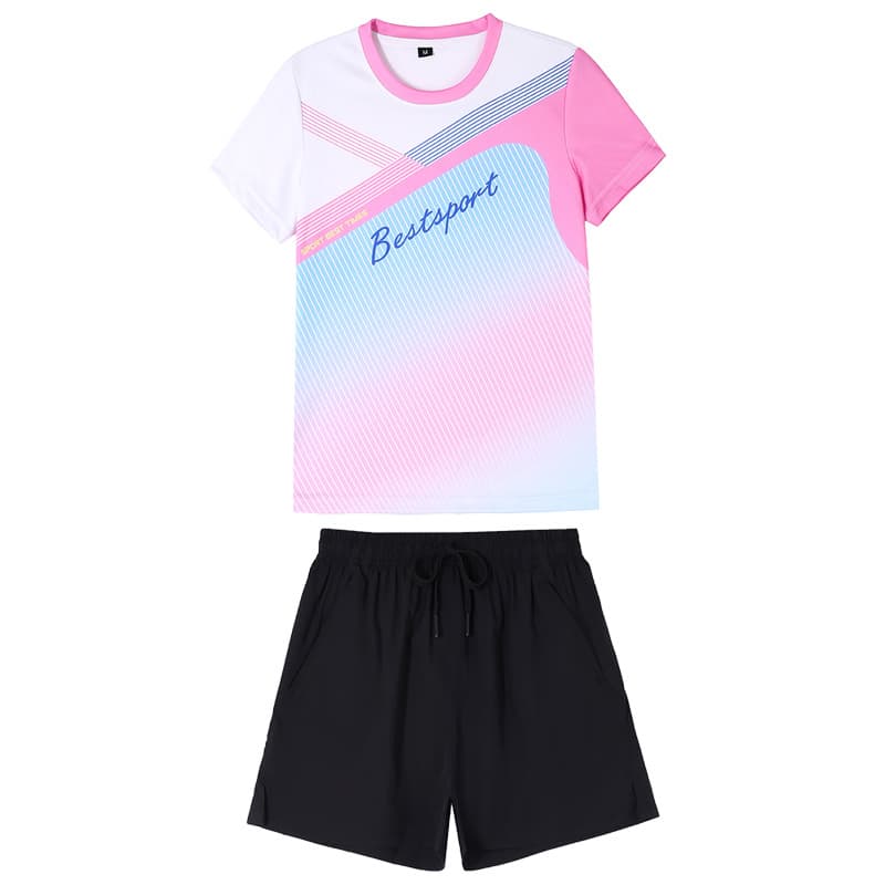 スポーツTシャツ 女性用運動着流線型配色速乾半袖シャツ