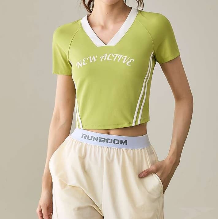 スポーツTシャツ レディース半袖クロップ丈スポーツシャツ