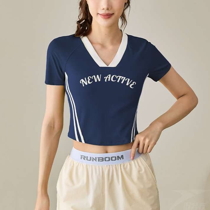 スポーツTシャツ レディース半袖クロップ丈スポーツシャツ