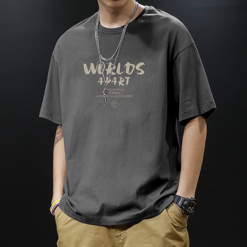 スポーツTシャツ メンズ プリント半袖ランニングTシャツ ゆったり ストリート スポーツ 全5色