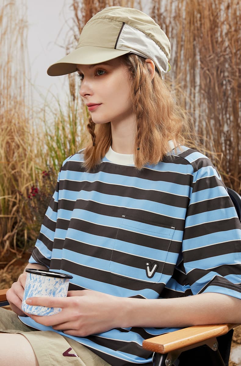 スポーツTシャツ 登山 ハイキング快適ボーダー半袖シャツ