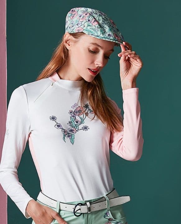 スポーツTシャツ ゴルフ 花刺繍ラグラン袖ゴルフウェア