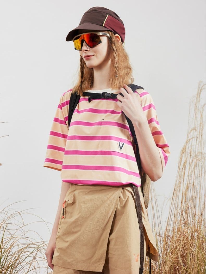 スポーツTシャツ 登山 ハイキング快適ボーダー半袖シャツ