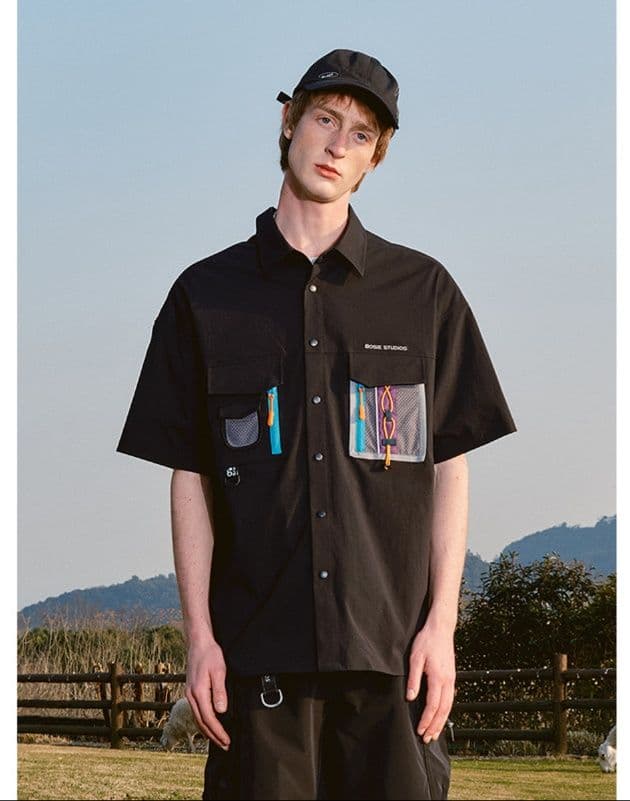 スポーツTシャツ 登山 マルチポケット機能性トレッキングシャツ