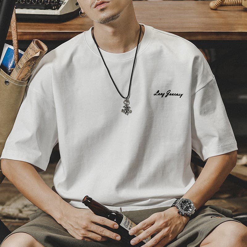 スポーツTシャツ メンズ 文字刺繍半袖ランニングTシャツ ゆったり 綿素材 全4色