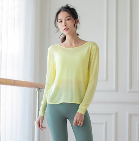 スポーツTシャツ 夏用レディースヨガ速乾長袖スポーツ服背中開きデザイン