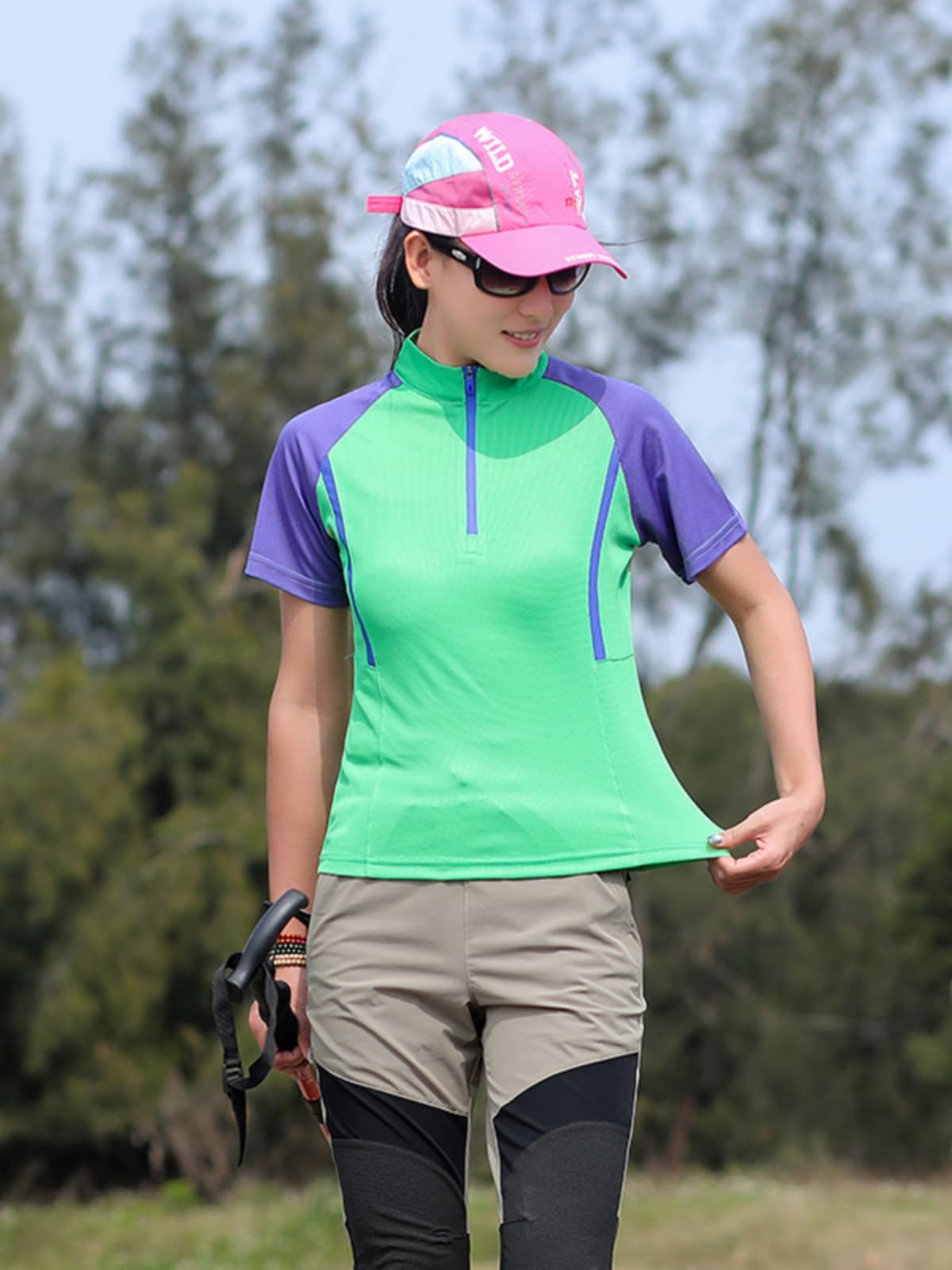 スポーツTシャツ ハイキングクール 速乾ジップシャツ