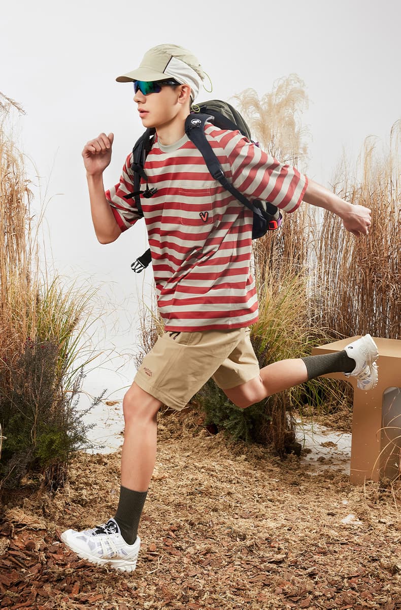 スポーツTシャツ 登山 ハイキング快適ボーダー半袖シャツ