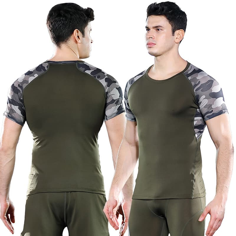 スポーツTシャツ 迷彩ラグラン速乾ランニングシャツ