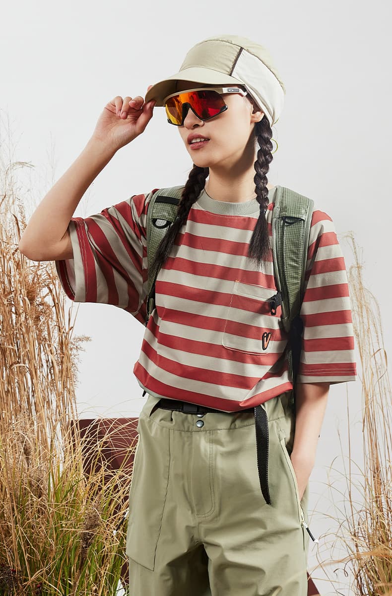 スポーツTシャツ 登山 ハイキング快適ボーダー半袖シャツ