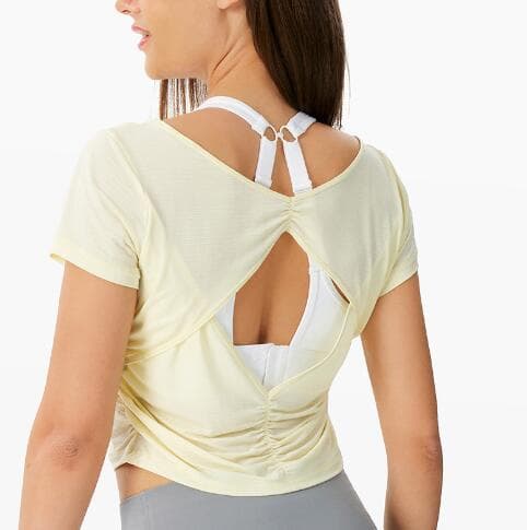 スポーツTシャツ 女性用背中開きヨガ半袖速乾スポーツ上着