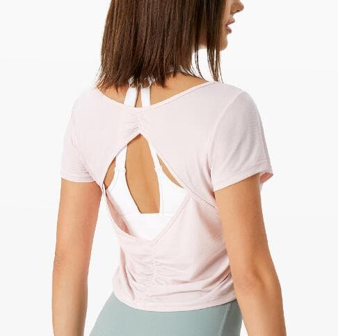 スポーツTシャツ 女性用背中開きヨガ半袖速乾スポーツ上着