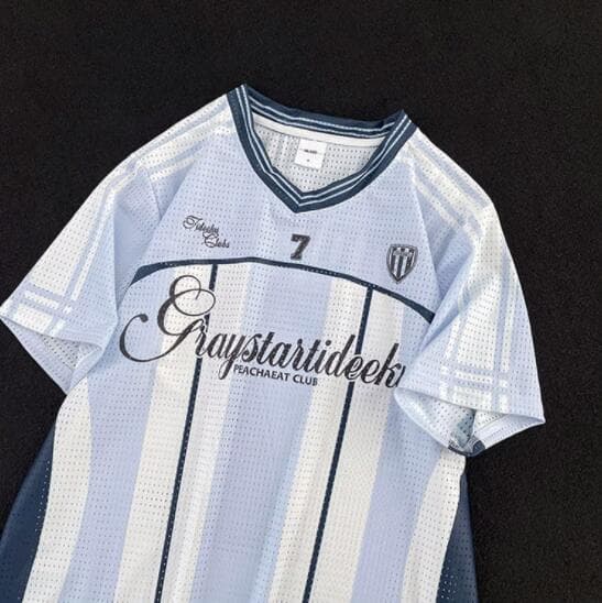 スポーツTシャツ 復古調ブイネック冷感メッシュ半袖スポーツ風シャツ