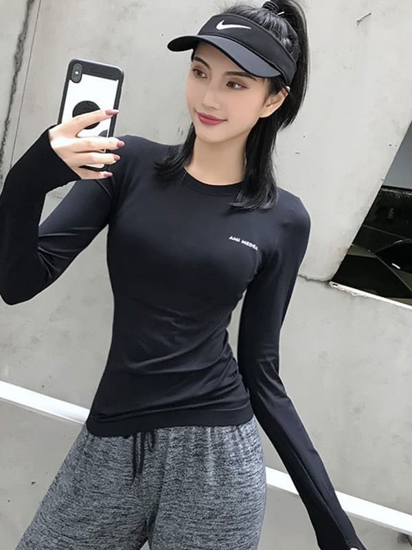 スポーツTシャツ 長袖フィット型スポーツトップス親指穴付き ランニング