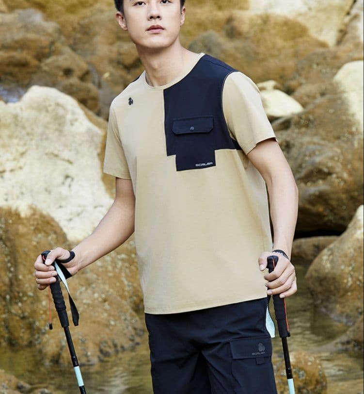 スポーツTシャツ 登山 機能的ポケット付き山岳探検Tシャツ