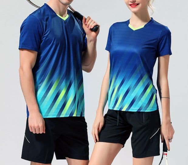 斜めストライプ柄ユニセックススポーツTシャツバドミントン