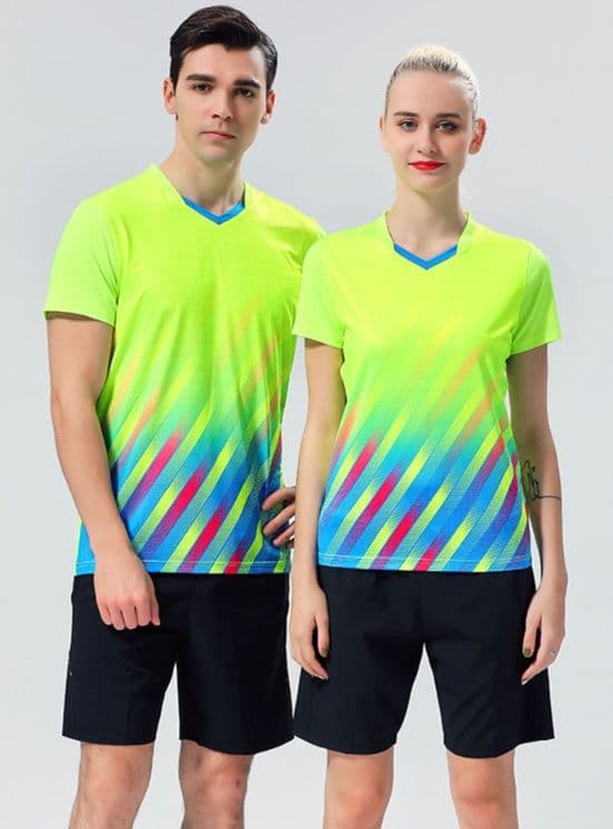 斜めストライプ柄ユニセックススポーツTシャツバドミントン