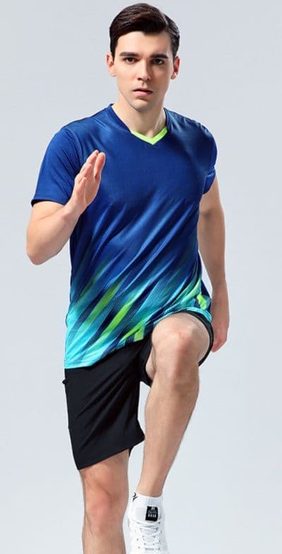 斜めストライプ柄ユニセックススポーツTシャツバドミントン