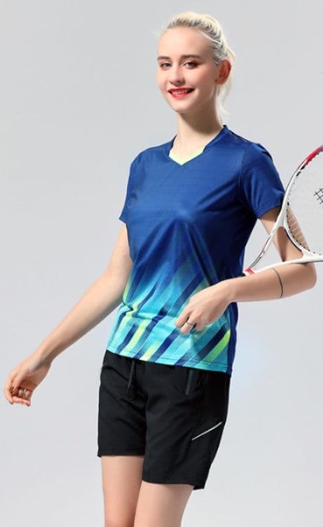 斜めストライプ柄ユニセックススポーツTシャツバドミントン