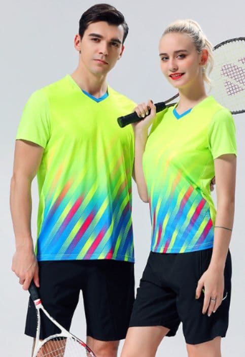 斜めストライプ柄ユニセックススポーツTシャツバドミントン