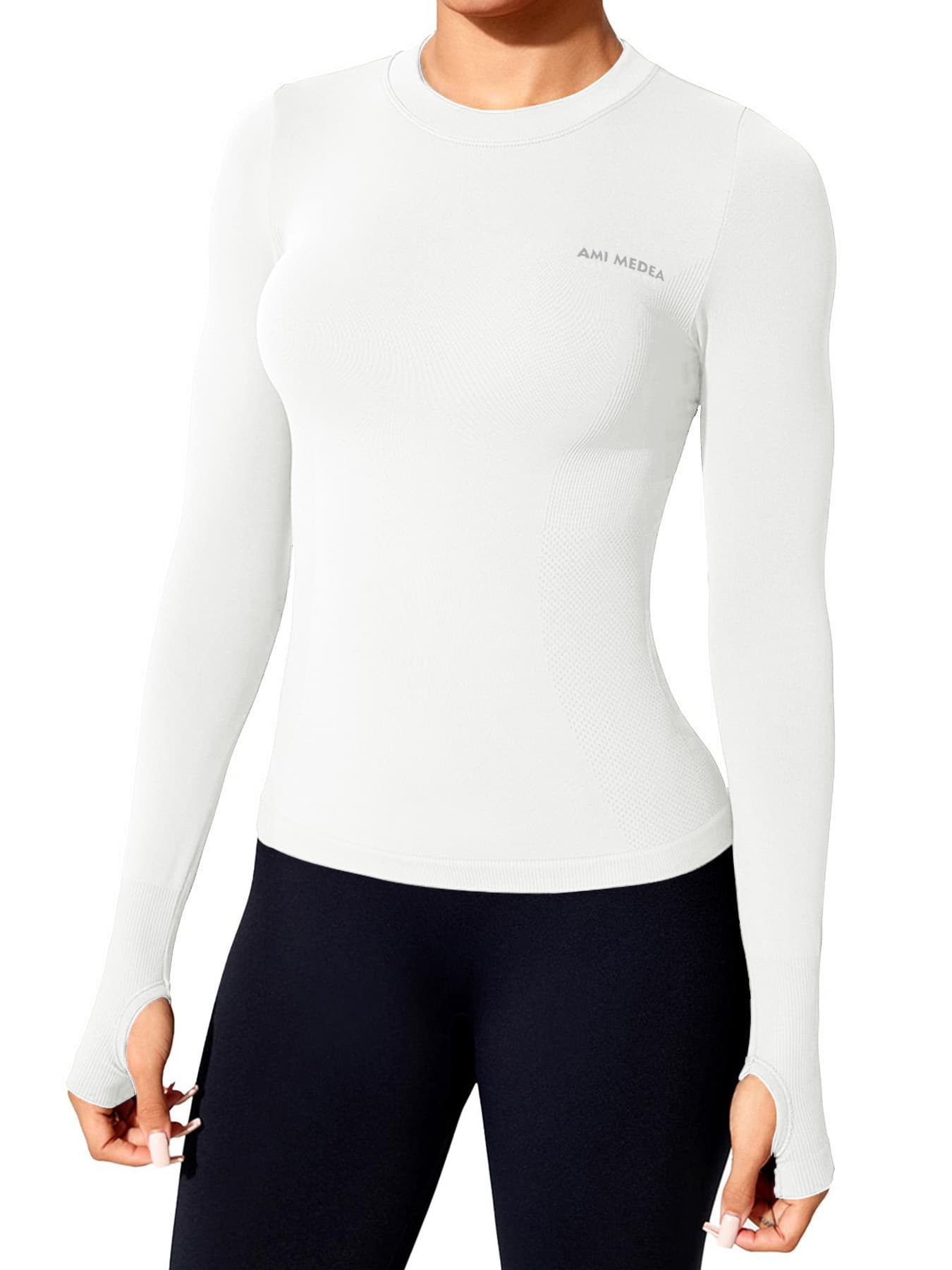スポーツTシャツ 長袖フィット型スポーツトップス親指穴付き ランニング