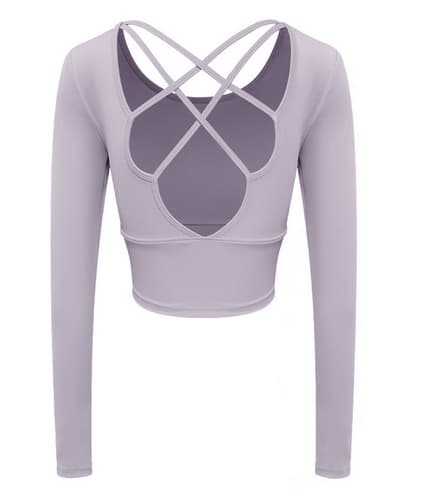 スポーツTシャツ 背中クロス長袖スポーツシャツ速乾ヨガウェア