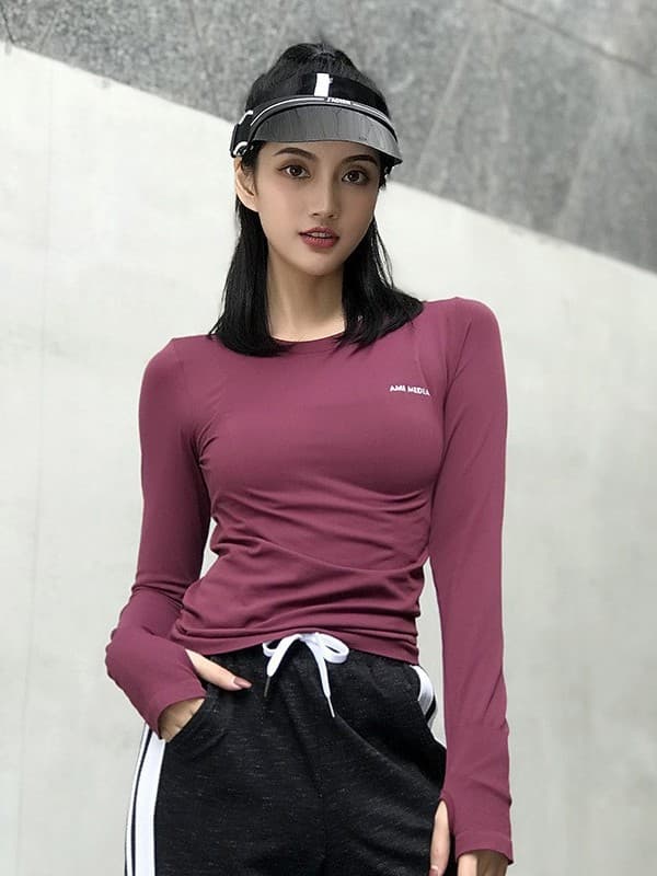 スポーツTシャツ 長袖フィット型スポーツトップス親指穴付き ランニング