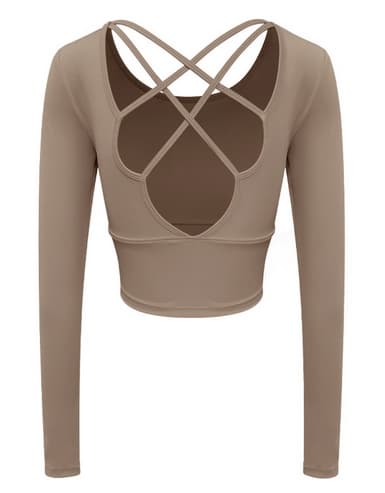スポーツTシャツ 背中クロス長袖スポーツシャツ速乾ヨガウェア